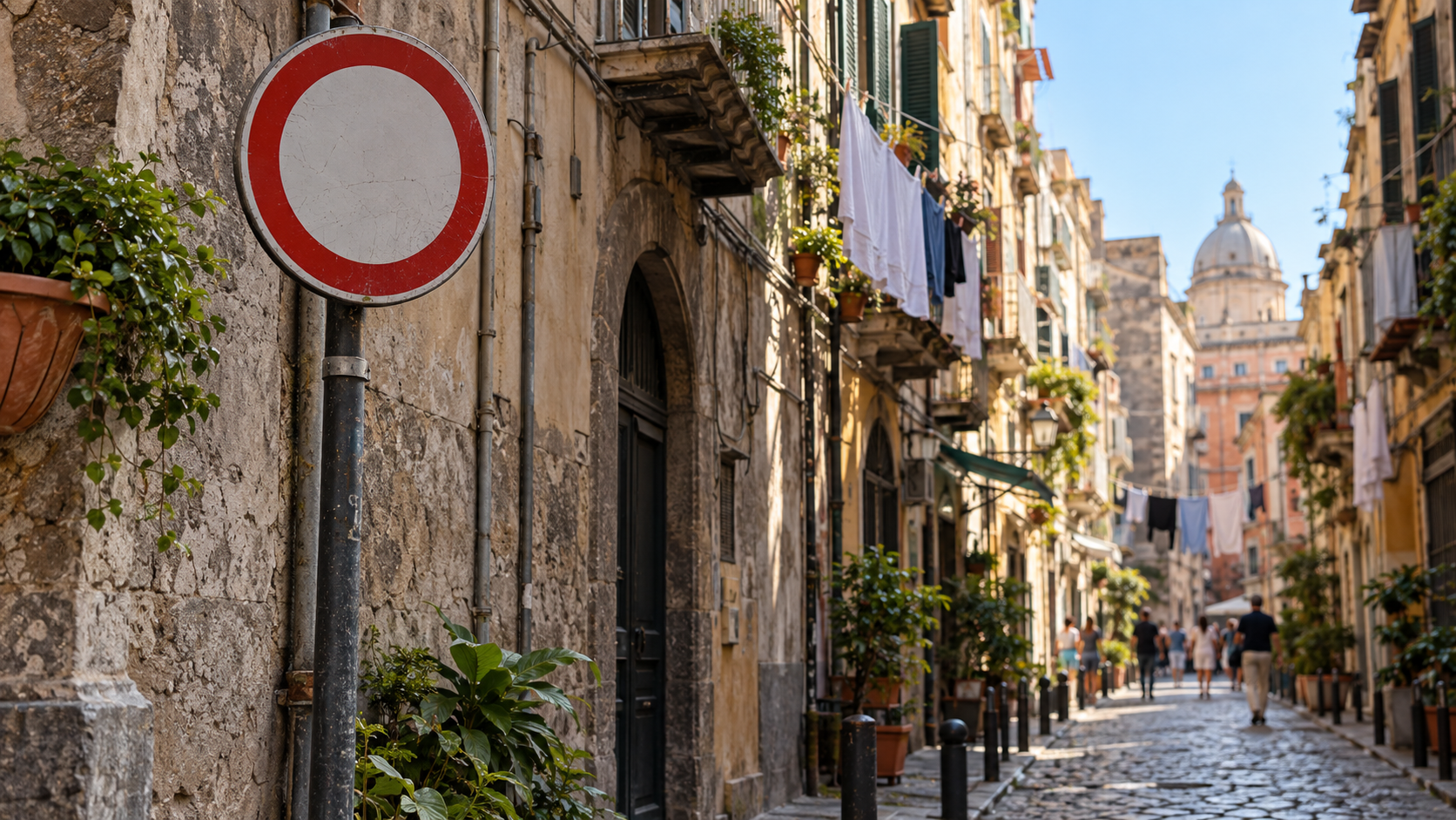 Vicolo mediterraneo con panni stesi